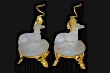 PAIR vintage Frosted glass whippet greyhound dog on stand statue figurine