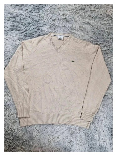 Pull col lacoste beige logo - pull,