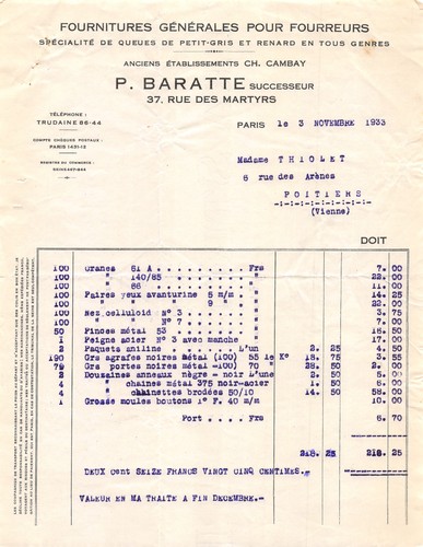 Facture 1933 fournitures - ,