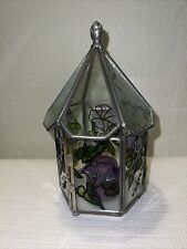 Vintage Stained Glass Terrarium  Table Top With Door Top 8x5