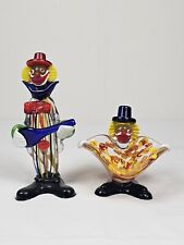 Lot Of 2 Venetian Murano Hand Blown Art Glass Circus Clown Figurine Sculpture.
