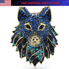 Halloween Sparkling Rhinestone Wolf Face Mask Brooch Wolf Pin  Women Men Gift