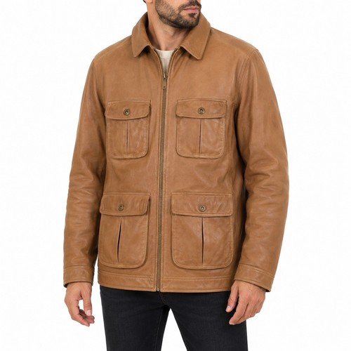 Veste cuir homme camel - cuir,