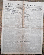 old newspaper the new york herald 3 august 1914 war WW1