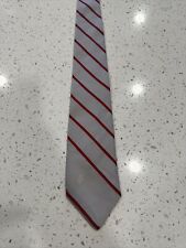 Bonzini Unicorn Logo Mens Tie Grey And Red Stripe Pattern 100% Silk