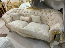 Fauteuil Canapé 3 Places Empire Baroque Bois Or Tissu Damassé Avec Swarovski