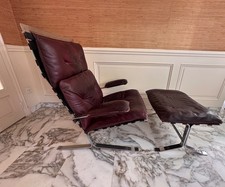 Large Modern Armchair OLIVIER MOURGUE AIRBORNE 1960 Vintage Design Red Leather