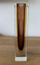 Midcentury MANDRUZZATO Italian Murano Square Sommerso 8.75” VASE Art Glass