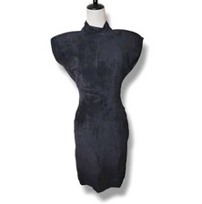 Vtg 80s Black Leather Suede Mini Dress Open Back Juniors 5 Club Punk Rock Grunge