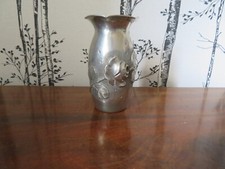 small signed pink decorated pewter vase