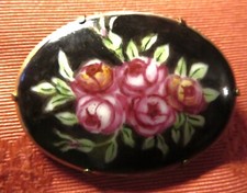 Antique LIMOGES enameled porcelain ART DECO ROSE BOUQUET BROOCH