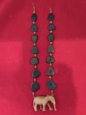 Hand Carved Wooden Elephant Necklace With Taque Nut beads