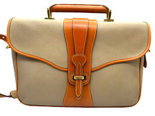Vintage Dooney & Bourke Pebbled Leather Tan Taupe Briefcase Laptop Messenger Bag