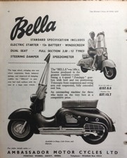 BELLA MODEL 151 SCOOTER 148cc 1956 ORIGINAL B/W ADVERTISEMENT 25cm x 18cm