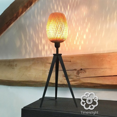 Lampe tripode bambou tressé - lampe,