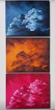 tableau huile paysage triptyque intérieur déco maison art nuages