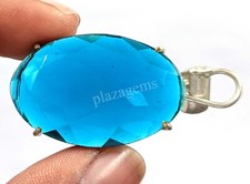 49.50 CT OVAL CUT NATURAL BLUE AQUAMARINE  PENDANT 925 SILVER CHAIN GEMS 5MRB