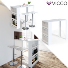 Vicco Table de bar avec étagère et compartiments table de café Blanc