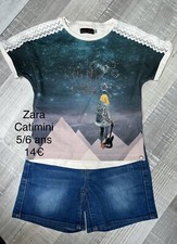 Zara Catimini 5 / 6 Ans Fille : T Shirt + Short Jean Été TBE