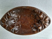 Ancien Plat De Présentation En Bois Sculpté De Fleurs
