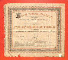 SCRIPOPHILIE / COMPAGNIE GÉNÉRALE D' ÉLECTRICITÉ / PART AU PORTEUR 1881