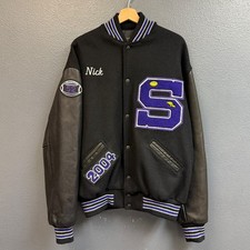 La Haies XL men’s black varsity jacket leather/wool bomber SUNSET Vintage