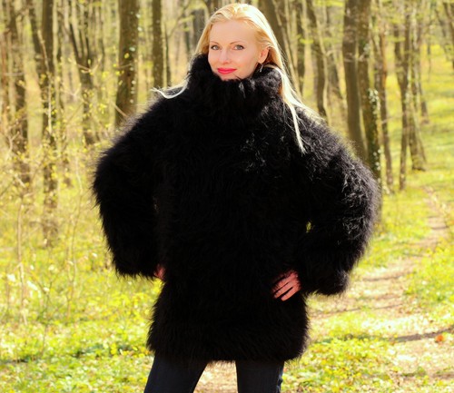 Handmade black thick - , mohair
