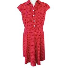 Wedtrend Pin Up Retro House Dress Red Black Polka Dots Heart Buttons Womens 2XL