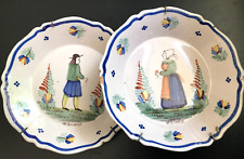 quimper pair of decorative wall plates decor Breton characters 19th century