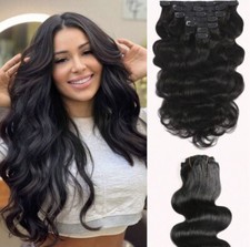 7X Postiche Naturelle Noir Extension Humains Femme Ondulé Avec Clips 45cm