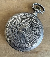 Vintage Silver Longines Whit Argentine National Shield Hunter Case Pocket Watch
