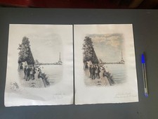 Pierre-E. BÉCAT (attrib) pointes sèches: Les quais de la Seine et la tour Eiffel