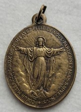 Jolie Médaille Religieuse Ancienne Laiton au Cœur de Jésus et Marie