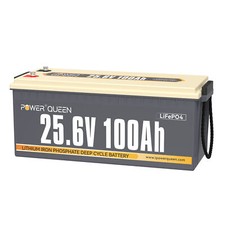 Power Queen Batterie Lithium 25,6V 100Ah Batterie LiFePO4 avec BMS 100A & Marine