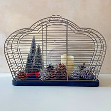 Ancienne Cage à Oiseaux Art Déco en Tiges Métal sur Socle en Bois