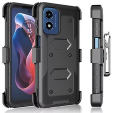 For Motorola Moto G 5G 2024 Armor Rugged Case Belt Clip Holster +Tempered Glass