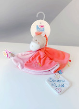 Doudou Plat/Mouchoir Rond Cheval Rose Beige Blanc Attache Tétine  - Sucre D'orge