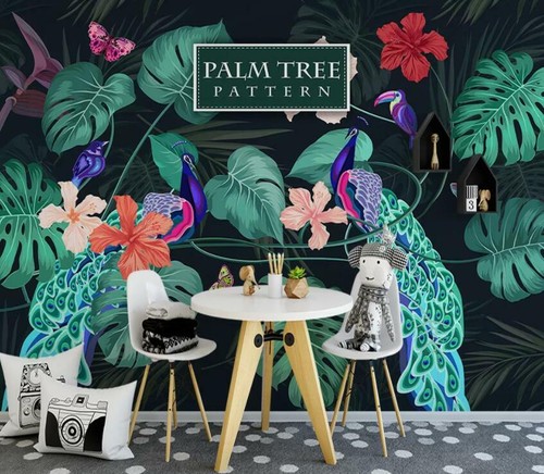 Papier peint paon vert - peint,