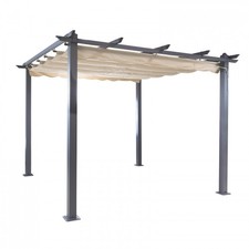 Pergola aluminium toile retractable 3 x 3 m - Beige - Tonnelle Auvent D14262