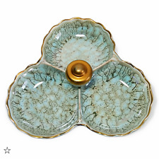 Vtg Delft Porcelain Serving Dish Luster Glaze Gold Veining Blue Holland Signed