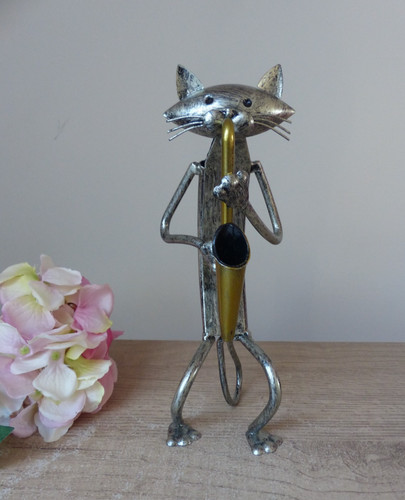 Sculpture chat musicien - chat, en