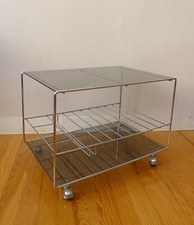 DESSERTE ROULANTE 2 PLATEAUX EN MÉTAL CHROMÉ VINTAGE DESIGN 70s MAX SAUZE 1970