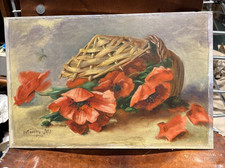 old oil painting on panel still life bouquet of flowers signed poppy