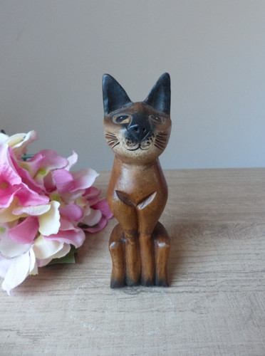 Statuette chat marron bois - statuette,