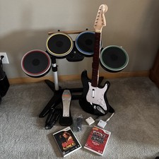Nintendo Wii Rock Band Guitar Hero / Guitar, Drums, Mic, Games, & Dongles TESTED