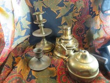 lot of lamps candle holders copper candlesticks 19th century various