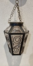 LANTERNE EN VERRE soufflé craquelé, pourtour en fer forgé / ancienne /  venitien