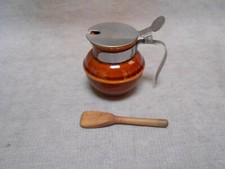 Pot à Moutarde Vintage en Grès et Inox  + cuillère marqué M.193.