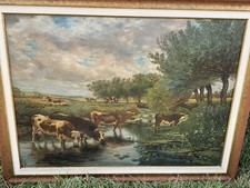Aubin Pasque école belge grand tableau huile/toile paysage troupeau de vaches