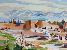 Gouache Tableau Paysage Orientaliste Marocain Maroc Montagnes Du Haut Atlas 1940